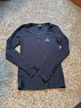 Calvin Klein Black Long Sleeve Henley Top